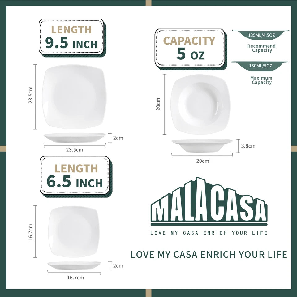 MALACASA Julia 36pcs Porcelain Dinnerware Set Tableware Plate Set Service for 12